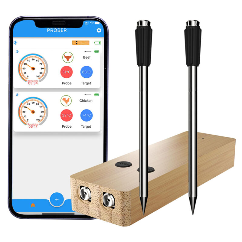 Thermomètre à viande intelligent, lecture instantanée, contrôle par application, avec portée sans fil de 500 pieds, alarme de minuterie, thermomètre