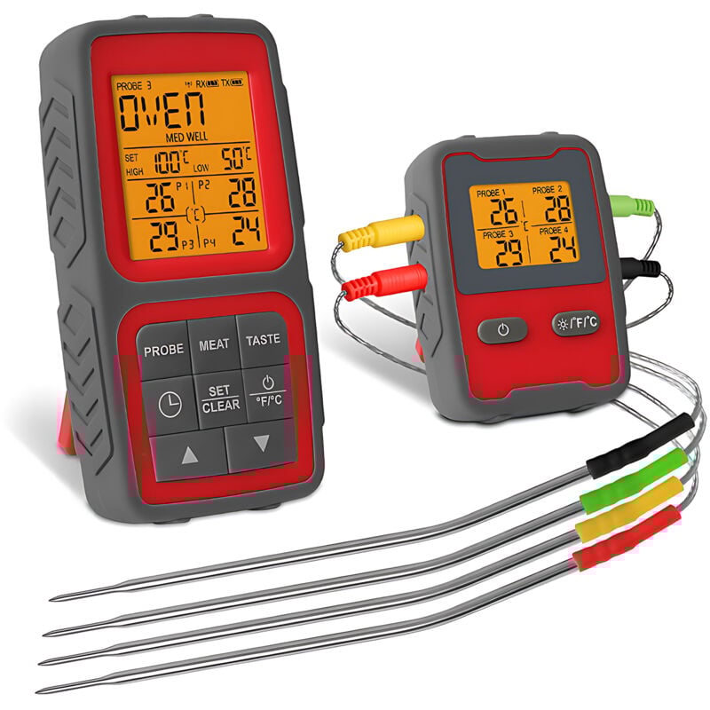 Lifcausal - Thermomètre à viande intelligent numérique sans fil avec deux sondes Thermomètre alimentaire magnétique à lecture instantanée Contrôle