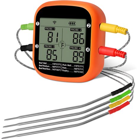 Thermomètre à viande intelligent numérique sans fil, double sonde, lecture instantanée, contrôle application, alarme minuterie, support poser suspendre