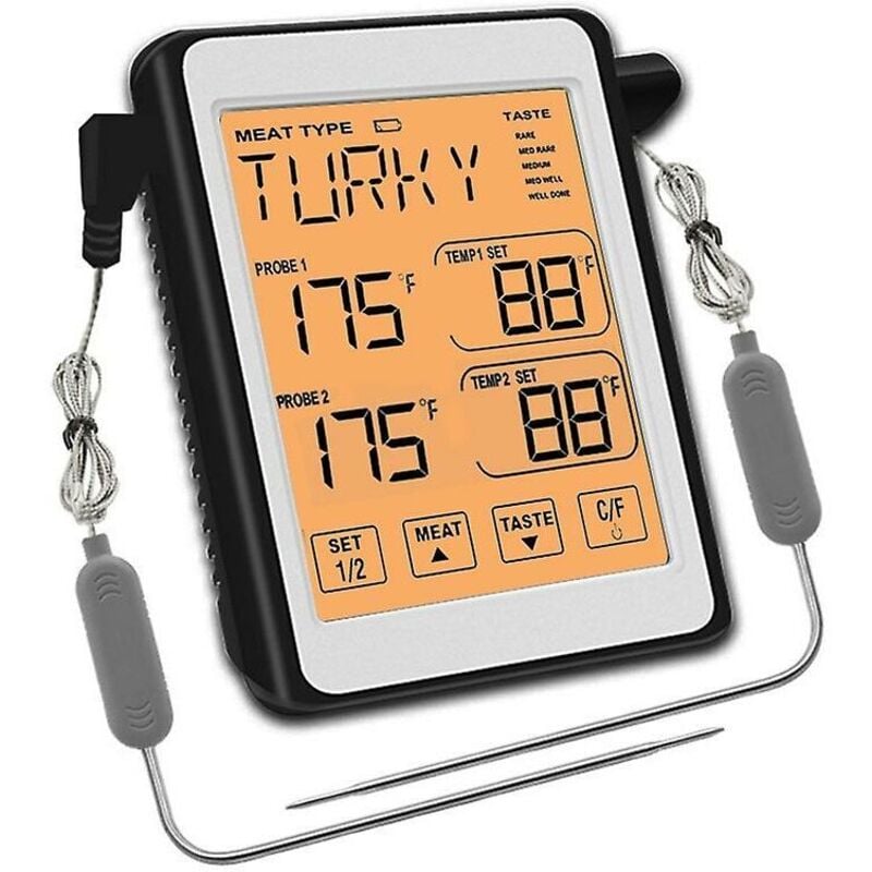 Thermomètre à viande numérique à double sonde pour four de cuisine avec sonde de qualité commerciale-orange