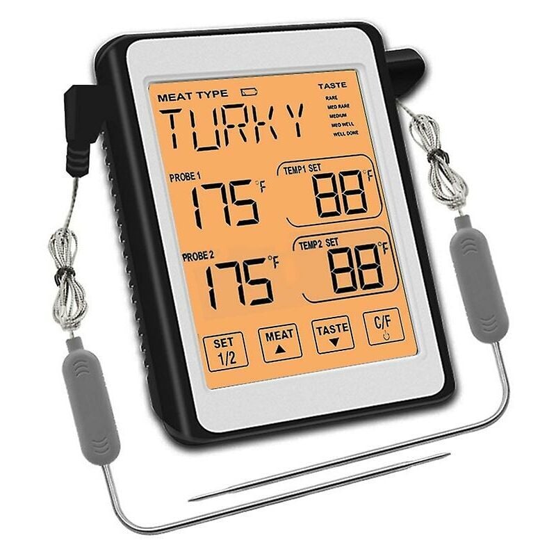 Thermomètre à viande numérique à double sonde pour four de cuisine avec sonde de qualité commerciale-orange