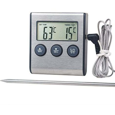 Thermomètre à viande numérique magnétique 'Kitchen' avec minuterie, pile incluse noir argent - Thermomètre pour aliments viande barbecue four universel
