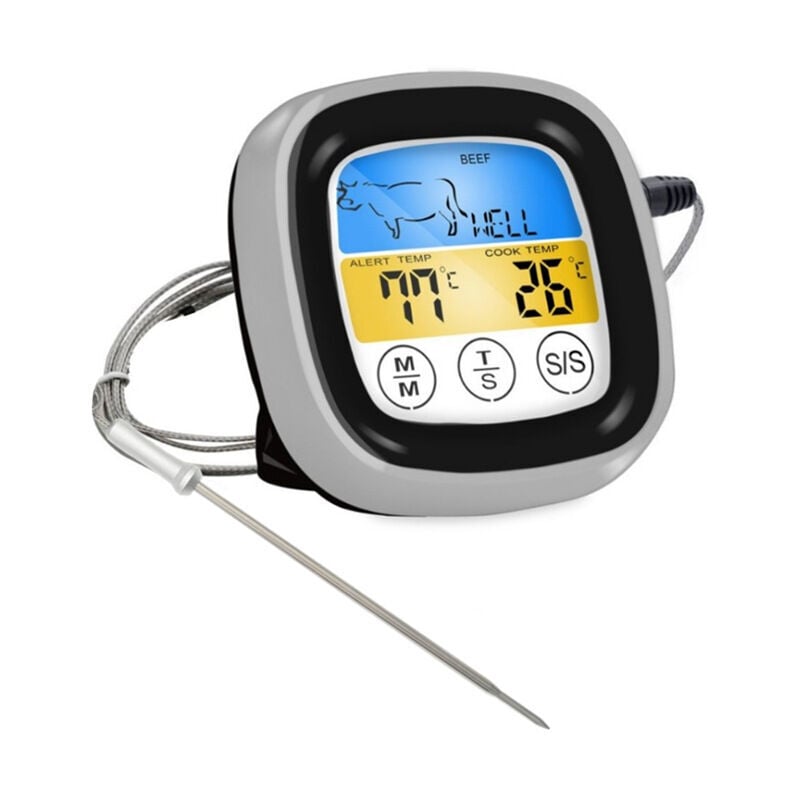 SNQ - Thermomètre à viande numérique pour four barbecue grill cuisine cuisson des aliments avec 1 sonde et minuterie (sonde étanche)