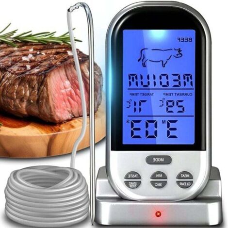 Thermomètre à viande numérique sans fil avec sonde pour four - Barbecue, cuisson au four, rôtissage - Plage de température jusqu'à 250 °C - Câble de 1 m