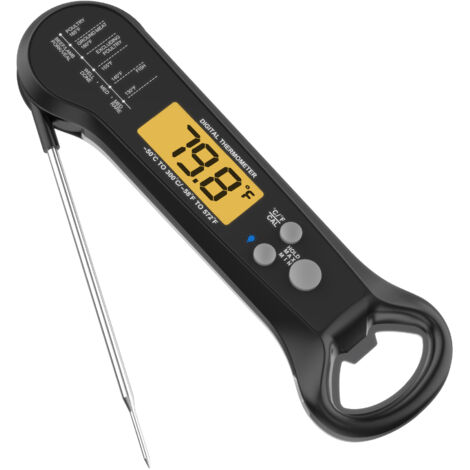 Thermomètre à viande numérique, thermomètre à lecture rapide pour la cuisson au gril et à la poêle, avec ouvre-bouteille, rétroéclairage et graduations pour les aliments.-AquaForge