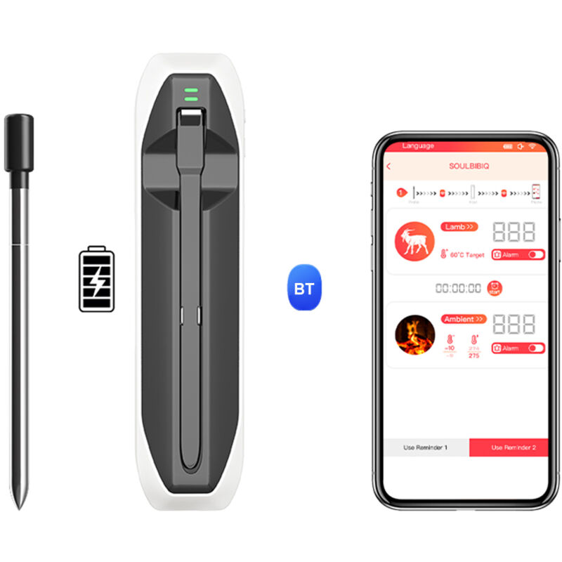 Thermomètre à viande sans fil 492FT Thermomètre à viande intelligent bt pour grillades, fumoir, four, cuisine, IP67, étanche, contrôle intelligent