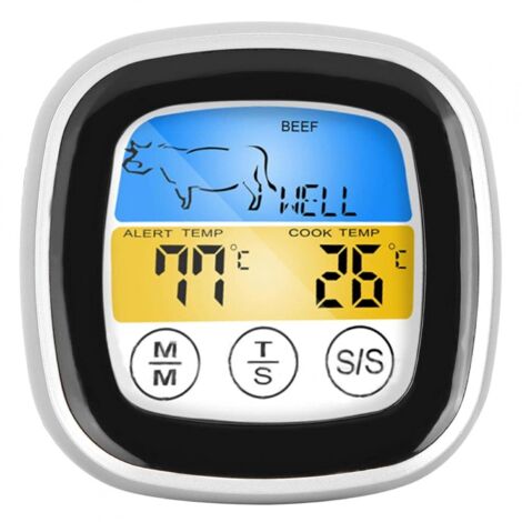 Thermomètre à viande sans fil Thermomètre à viande électrique numérique à écran tactile avec fonction de minuterie et d'alarme-Fei Yu