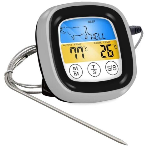 Thermomètre à viande tactile, thermomètre pour barbecue, thermomètre à fumée, minuterie, réveil, thermomètre numérique pour four [C]-AquaForge