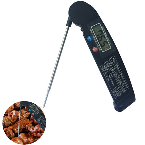 Thermomètre Alimentaire Grill Thermomètre Thermomètre à Viande Numérique Pliable Sonde Alimentaire BBQ Viande Eau Lait Jauge De Température Cuisine Cuisine Outils, Noir