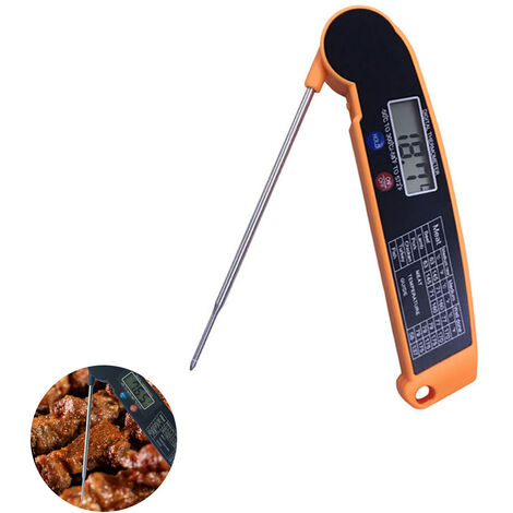 Thermomètre Alimentaire Grill Thermomètre Thermomètre à Viande Numérique Pliable Sonde Alimentaire BBQ Viande Eau Lait Jauge de Température Cuisine Cuisine Outils (Orange)