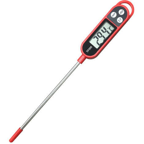 Thermomètre alimentaire numérique – Thermomètre de cuisson à lecture instantanée avec écran LCD et longue sonde, rouge
