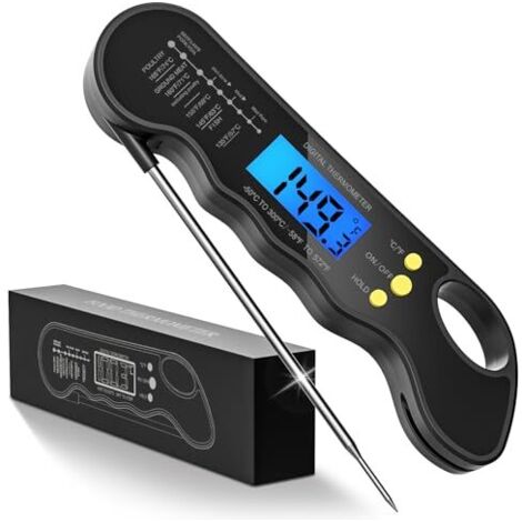 Thermometre Alimentaire - Sonde Numérique Rapide 2-3 S - Plage -50 À 300 °C - Précision ±1 °C - Étanche IPX6 - Affichage Rétroéclairé - Aimant Intégré - Pour Cuisson Grillade Baking Fumoir Confiserie 