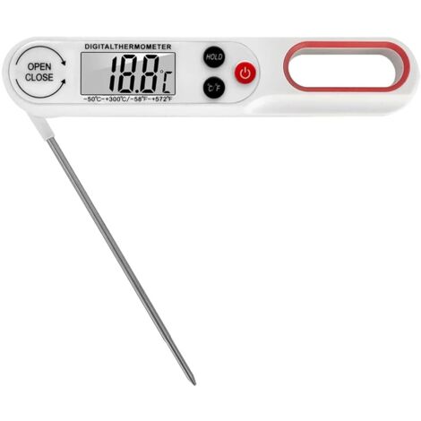 Thermomètre alimentaire - Thermomètre à viande - Thermomètre de cuisine - Avec grand écran LCD et sonde pliable - Blanc