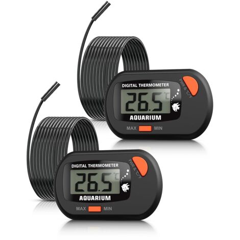 Thermomètre Aquarium avec sonde et ventouse, Thermomètre d'aquarium numérique LCD de température de l'eau pour aquarium, reptile marin, terrarium (Noir-2 pièces)