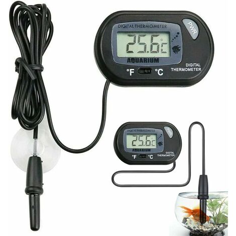 Thermomètre Aquarium,Thermometre Aquarium,Thermomètre Digital,Thermomètre LCD Numérique d'aquarium avec Ventouses et Sonde Étanche,pour Aquarium Fish Tank,Reptile Terrarium(Noir)
