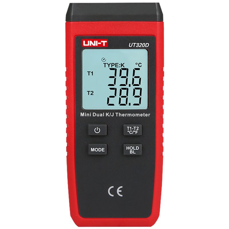 Thermomètre avec sondes type k et j - Double affichage rétro-éclairé - Haute précision - Résistant aux chutes jusqu'à une hauteur de 1m - Arrêt