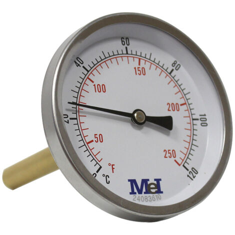Thermomètre axial Ø80 - 0 à 120° - Longueur doigt de gant 100 mm - pour chauffage et réfrigération - Arcanaute