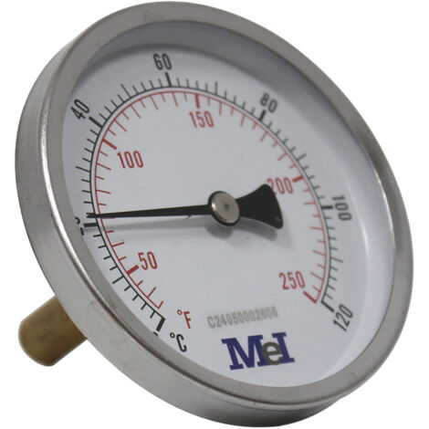 Thermomètre axial Ø80 - 0 à 120° - Longueur doigt de gant 50 mm - pour chauffage et réfrigération - Arcanaute