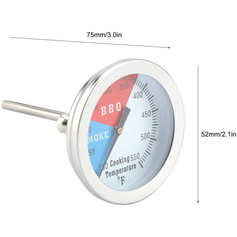 Thermomètre barbecue rond inox 100-550℉ haute précision pour grill/oven/smoker installation facile avec kit vis écrou