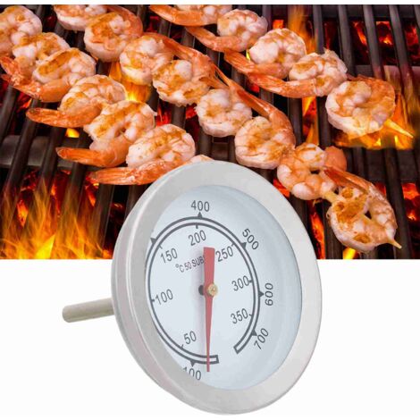 Thermomètre BBQ [Incluant Thermomètre à Double Échelle Analogique 100700°F et Fourchette BBQ avec Manche Bois] - Cadran Analogique Double Échelle 100700°F, Corps en Acier Inoxydable, Diamètre 5.2cm, L