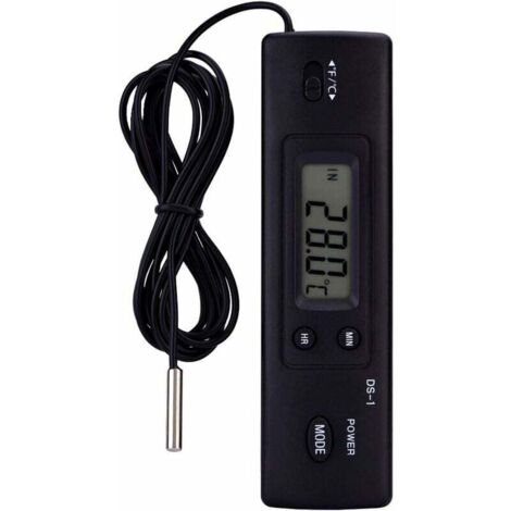 Thermomètre Compteur De Température Numérique À Cristaux Liquides LCD Mesure De L'humidité Capteur De Sonde Câblé pour Réfrigérateur Aquarium Climatiseur（Noir）