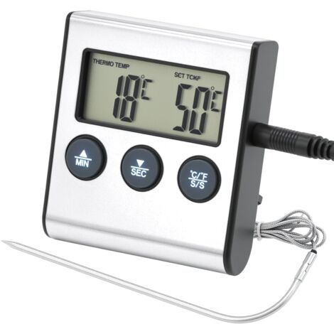 Thermomètre Cuisine Numérique - Sonde, Fonction minuterie, Écran LCD - pour Cuisson au Four et Barbecue