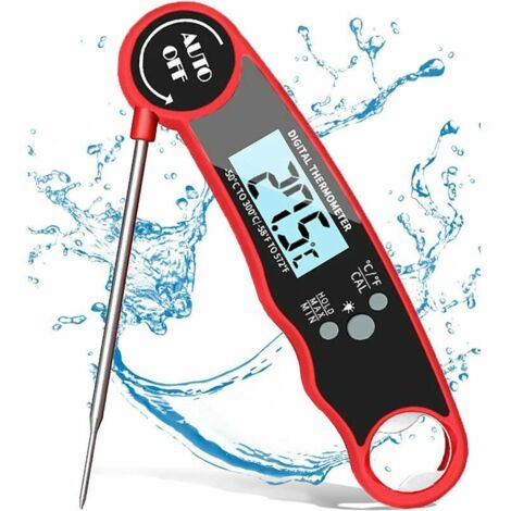Thermomètre Cuisine Patisserie, Thermometre sucre de Cuisson, Alimentaire Sonde Digital, Sonde Cuisson Waterproof Instantané avce Rétroéclairage pour Chocolat, Viande, Huile, Lait, Barbecue (Rouge)