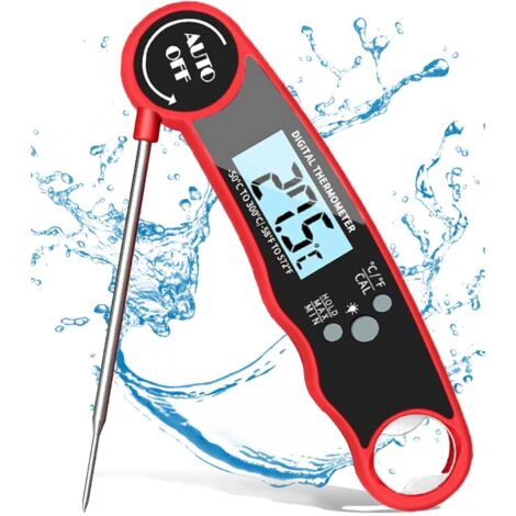 Thermomètre Cuisine Patisserie,Thermometre sucre de Cuisson,Alimentaire Sonde Digital,Sonde Cuisson Waterproof Instantané avce Rétroéclairage pour Chocolat,Viande,Huile,Lait,Barbecue (Rouge)