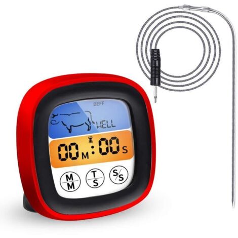 Thermomètre Cuisine, Thermomètre à viande Sonde Ultra-Longue Lecture instantané Thermomètre Cuisson pour Grill BBQ Steak Bonbons Lait (Rouge)