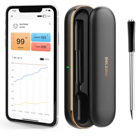 Thermomètre Cuisine,INKBIRD INT-11P-B,Thermometre de Cuisson Sans fil,Bluetooth 91 m/300 pieds,Contrôle App,2 Capteurs et 1 Sonde