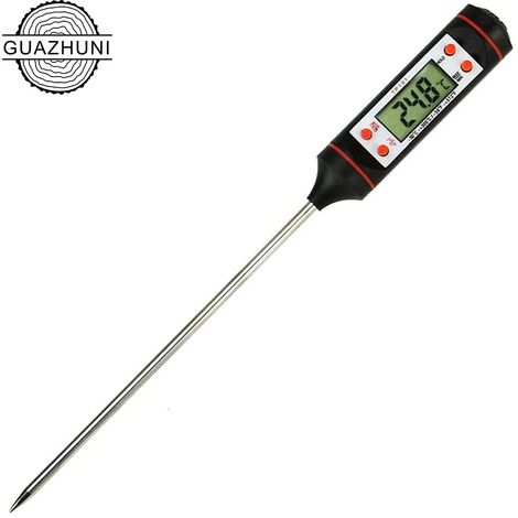 Thermomètre Cuisson Thermomètre de Cuisine Thermometre à Viande Sonde Ultra-Longue de Lecture Instantanée avec Bouton ° C / ° F - Grill, BBQ, Steak, Bonbons, Lait, Eau Bain Patisserie Guazhuni （Noir T