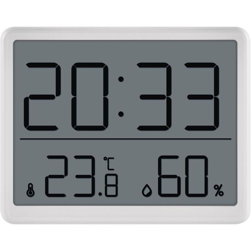 Thermomètre d'ambiance numérique et hygromètre avec horloge à poser/suspendre/support magnétique - Écran LCD avec affichage des valeurs minimales et Thermomètre d'ambiance numérique et hygromètre avec horloge à poser/suspendre/support magnétique - Écran LCD avec affichage des valeurs minimales et