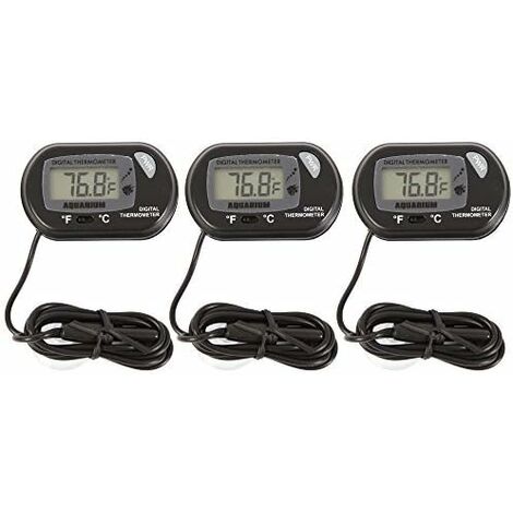 Thermomètre d'aquarium numérique LCD pour capteur de température de vivarium d'eau de réservoir de poissons, lot de 3, noir