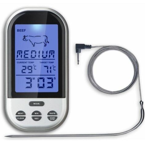 Thermomètre de barbecue numérique sans fil - Thermomètre à viande - Thermomètre de four pour barbecue, cuisson, rôti, barbecue, plage de température jusqu'à 250 °C - Sonde de four 1 m