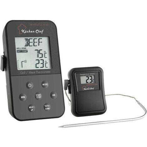 Thermomètre de barbecue numérique TFA Dostmann 14.1504 capteur filaire, alarme, avec minuteur, surveillance de la température à coeur A235511