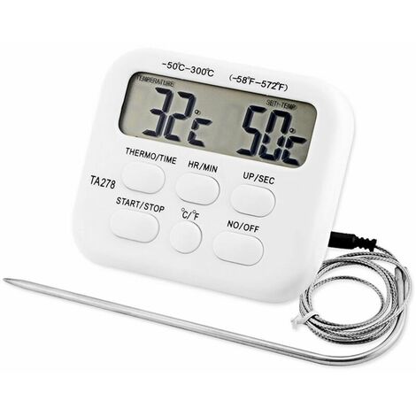 Thermomètre de Cuisine Numérique à Lecture Instantanée pour Barbecue, Cuisson au four - Thermomètre de Cuisine Numérique Portable Blanc
