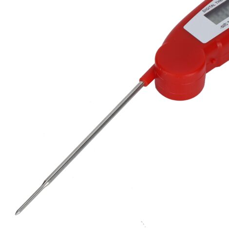 Thermomètre de Cuisson Digital Rouge Portable Haute-Précision LCD avec Fonction Mémoire, Plage -50℃ à 300℃, Affichage Celsius/Fahrenheit, Désign Folding pour Facile Nettoyage
