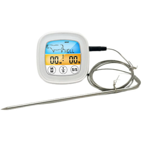 Thermomètre de cuisson électronique avec minuteur, écran tactile couleur, alarme de viande-AquaForge