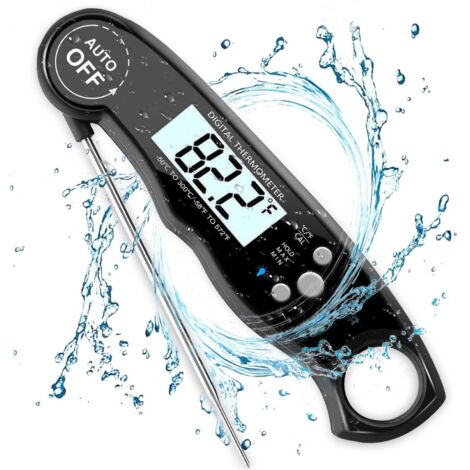 Thermomètre de Cuisson Numérique Instantané - Sonde Pliable de 1mètre - pour Viande, Confiserie - Lecture Rapide - Noir