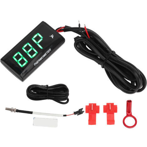 Thermomètre de moto LCD Ultra mince étanche compteur de température d'eau avec adaptateur de bougie d'allumage 10MM DC12V vert