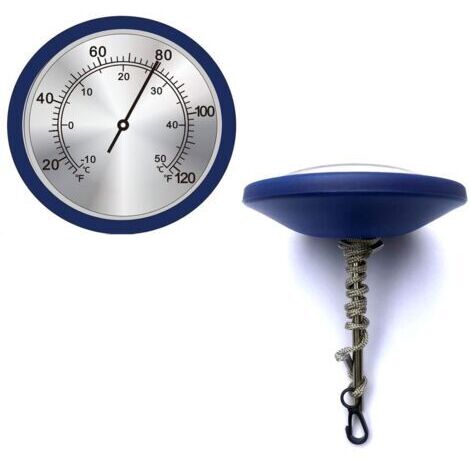 Thermomètre de piscine analogique à cadran de 10 cm avec cordon, lecture facile, en acier inoxydable 304, flottant - pour piscine, spa, baignoire et bassin extérieur (Mec