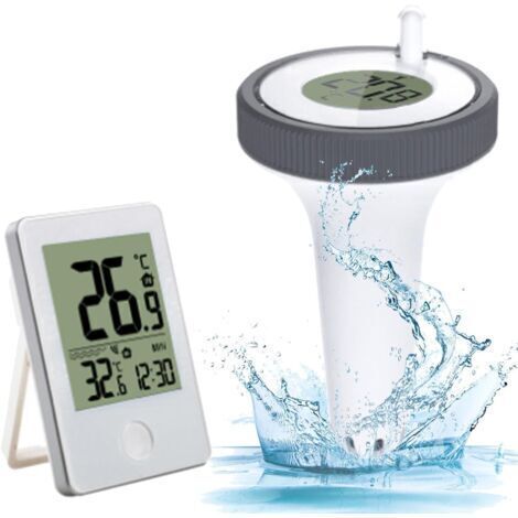 Thermomètre de piscine flottant électronique sans fil – Précision ± 1℃ – Portée 60m – Affichage intérieur/extérieur – Étanche IP67
