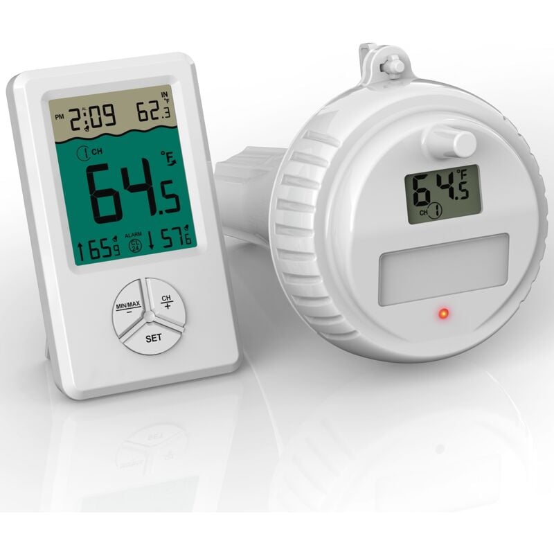 Thermomètre de piscine flottant sans fil, thermomètre intérieur extérieur pour piscine, spa, bains à remous et étangs, blanc