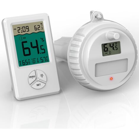 Thermomètre de piscine flottant sans fil, thermomètre intérieur extérieur pour piscine, spa, bains à remous et étangs, blanc