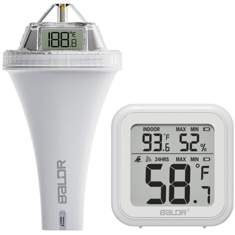 Thermomètre de piscine numérique flottant facile à lire, thermomètre de piscine sans fil avec thermomètres d'intérieur, thermomètre flottant pour piscine/jacuzzi/aquarium
