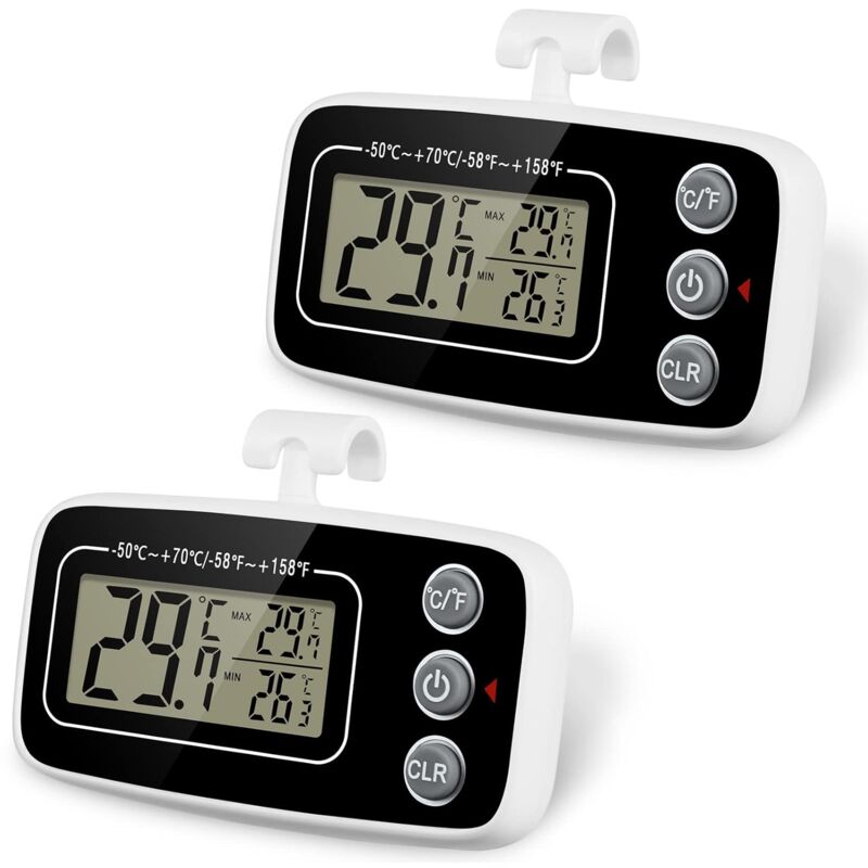 Thermomètre de réfrigérateur, 2 thermomètres de congélateur étanches avec crochet Fonction d'enregistrement Max/Min Écran lcd facile à lire Parfait