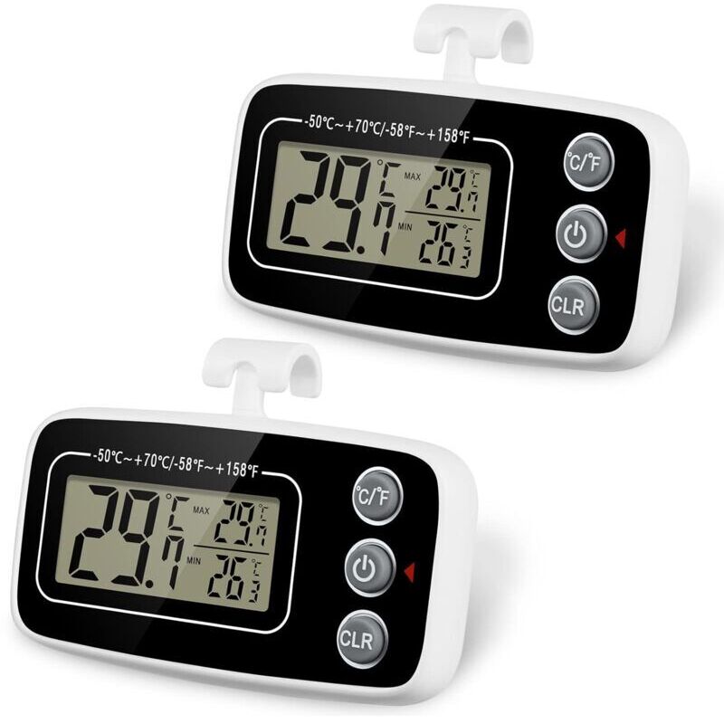 Thermomètre de réfrigérateur, 2 thermomètres de congélateur étanches avec crochet Fonction d'enregistrement Max/Min Écran LCD facile à lire Parfait