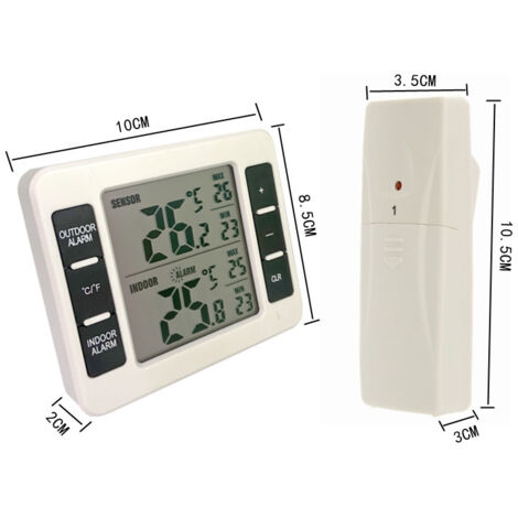 Thermomètre de réfrigérateur, thermomètre intérieur/extérieur sans fil, capteur de température avec alarme sonore (1 émetteur)