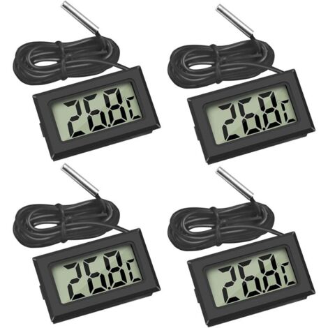 Thermomètre de réfrigérateur, thermomètre LCD numérique avec sonde étanche, paquet de 4, noir