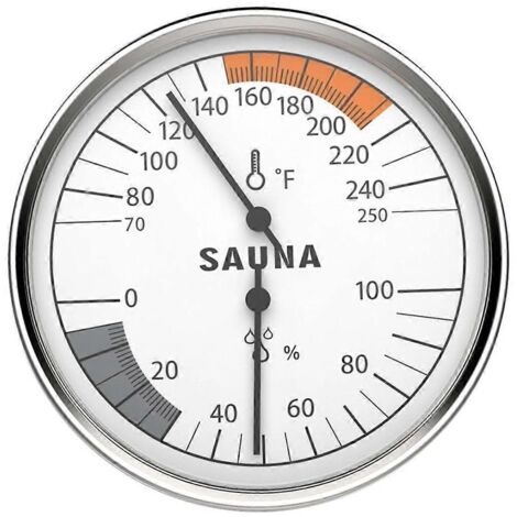 Thermomètre de sauna 2 en 1, thermomètre Fahrenheit et hygromètre, argent